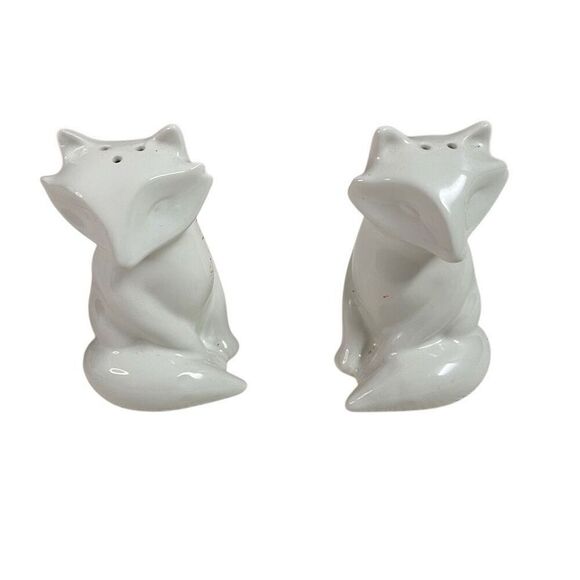 Stoneware Fox Salt Pepper Shaker Set White Modern Minimalist 3" T Discontinued - Picture 1 of 1